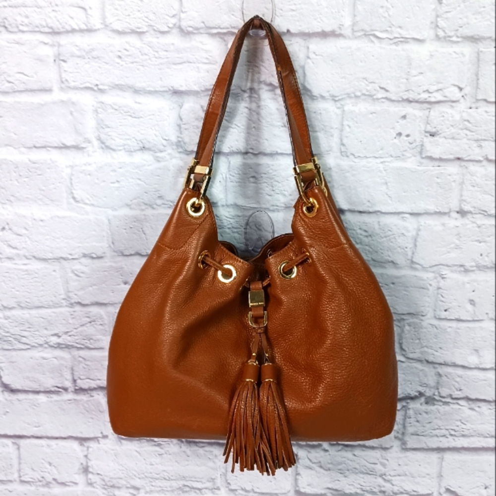 Michael Kors cognac pebbled leather hobo bag